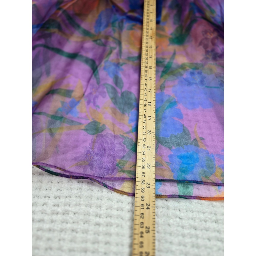 Current Air Purple Floral Sheer Organza Bow Tie Neck Balloon Sleeve Blouse S - Picture 4 of 5